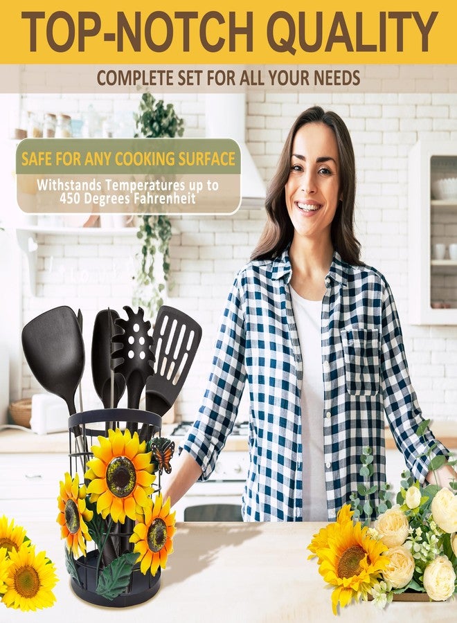 حامل أدوات المطبخ بتصميم زهرة عباد الشمس من تايسون، منظم أدوات مطبخ مزين بزهرة عباد الشمس، أدوات طهي معدنية بتصميم زهرة عباد الشمس، ديكور مطبخ ريفي، هدية مثالية لأدوات المطبخ - Image 5